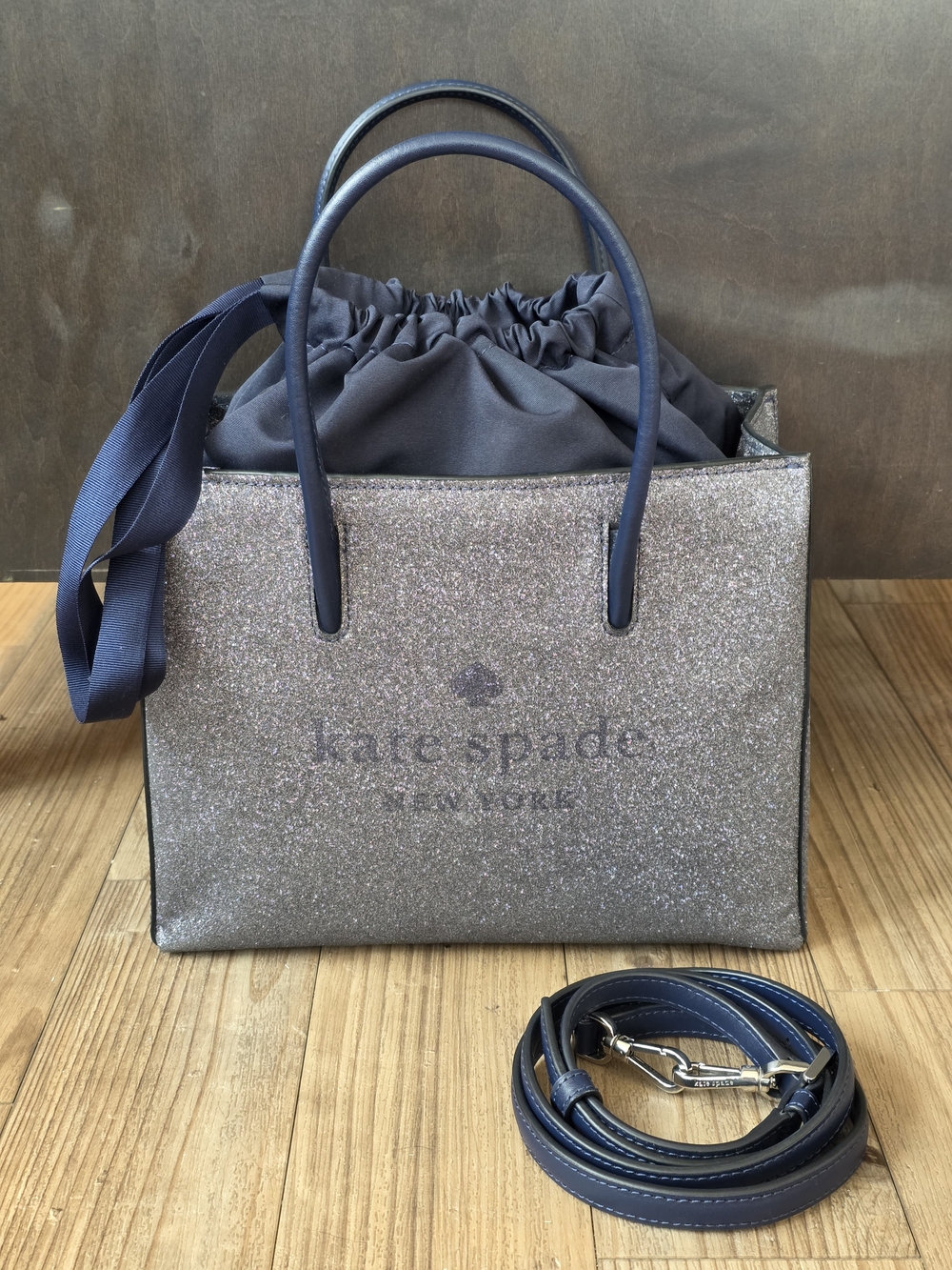 Kate Spade NWOT Trista Glitter Shopper Tote in Dusk Navy